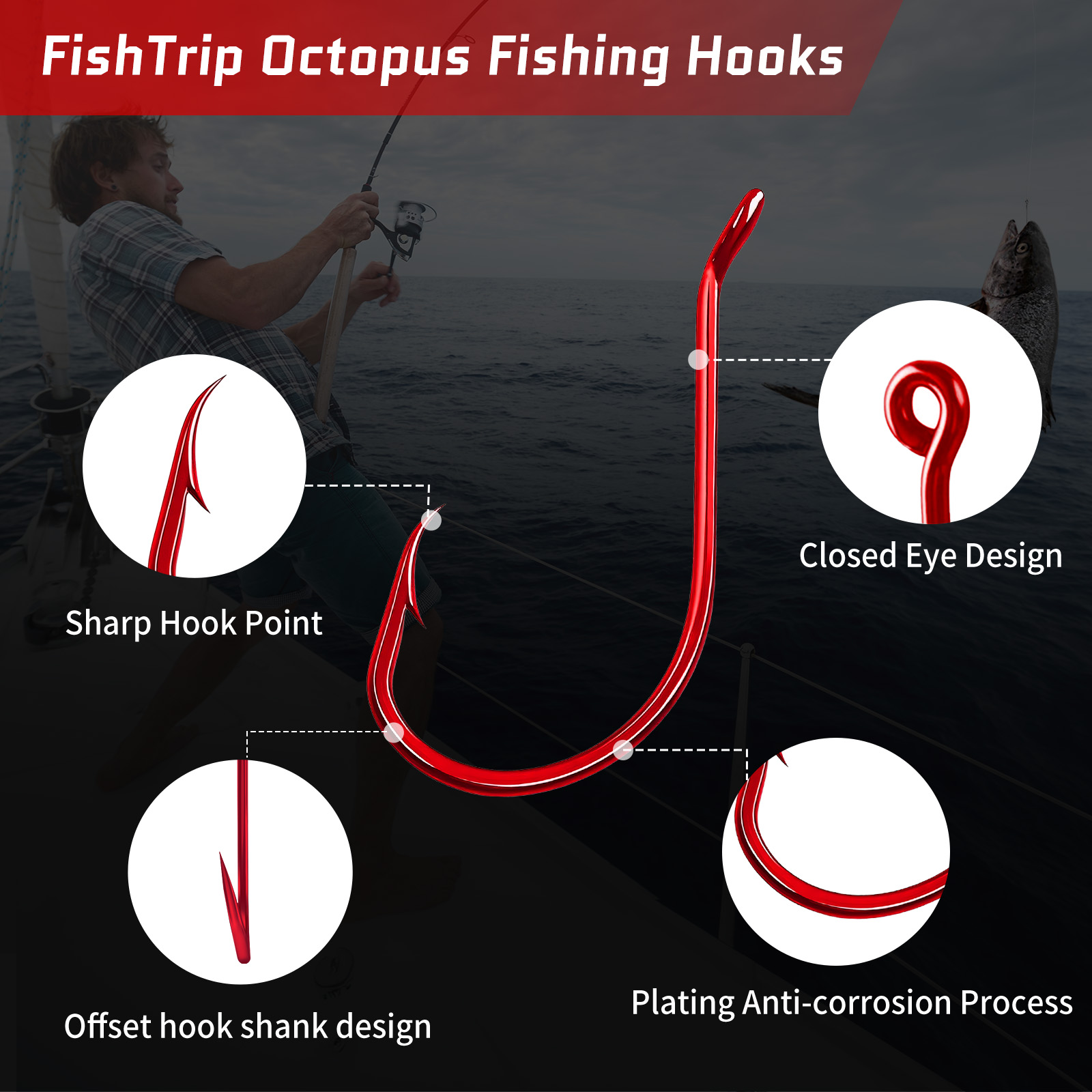 9KM 100Pcs Octopus Hook Red Ex - Fishing Hook Circle 评论和价格