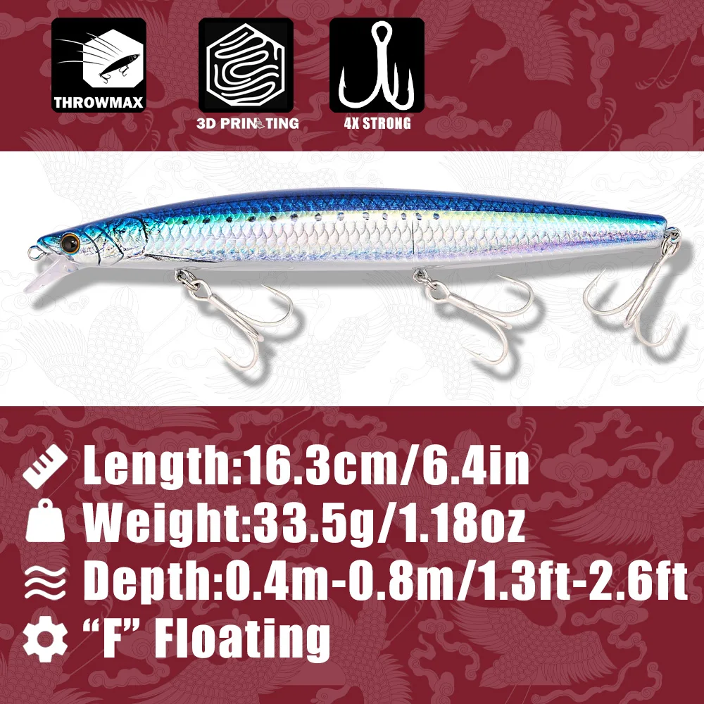 B&U 163mm/33.5g Floating Long  - Fishing Hook Treble 评论和价格