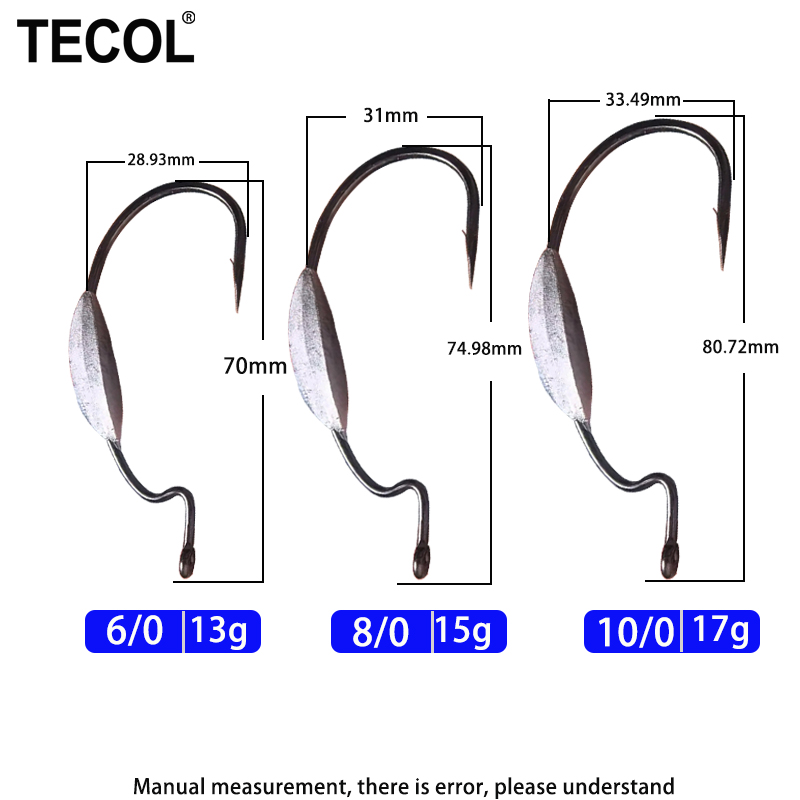 TECOL 3PCS 6/0 8/0 10/0 Weight - Fishing Hook Weedless 评论和价格