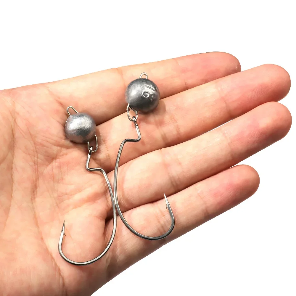 5pcs Metal Jig Head Worm Hooks - Fishing Hook Weedless 评论和价格